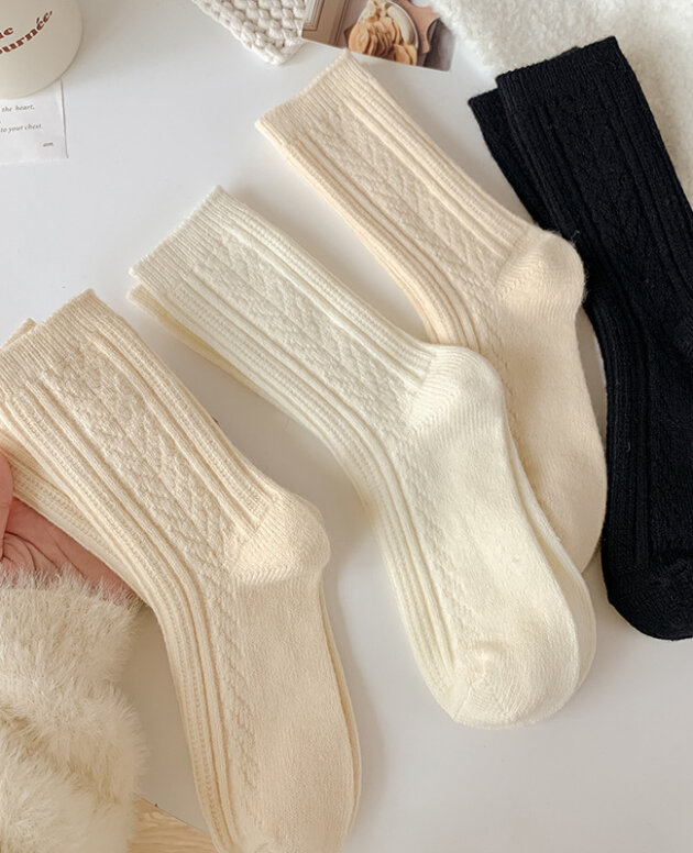 Milky White Twist Wool Socks Children