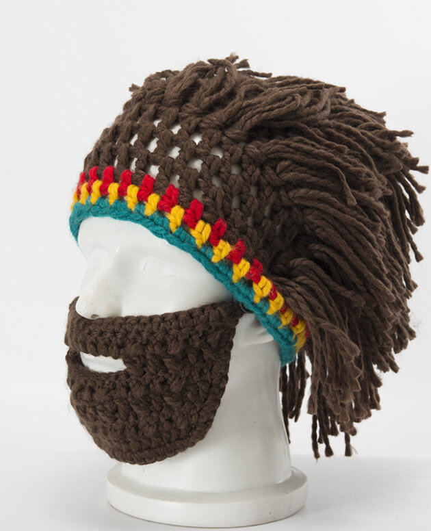 Halloween party spoof knit wool hats handmade beard men and women wig hats
