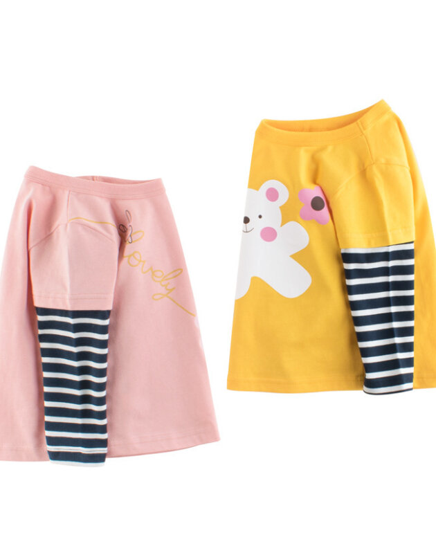 Children's Clothing Girls Bottoming Shirt Baby Clothes Fake Two Long-Sleeved T-Shirts