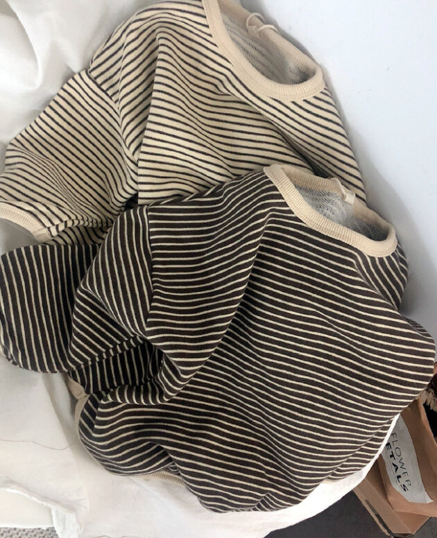 Boys And Girls T-Shirts With Striped Round Neck And Inner Bottoming Shirt Pullover Loose Loose