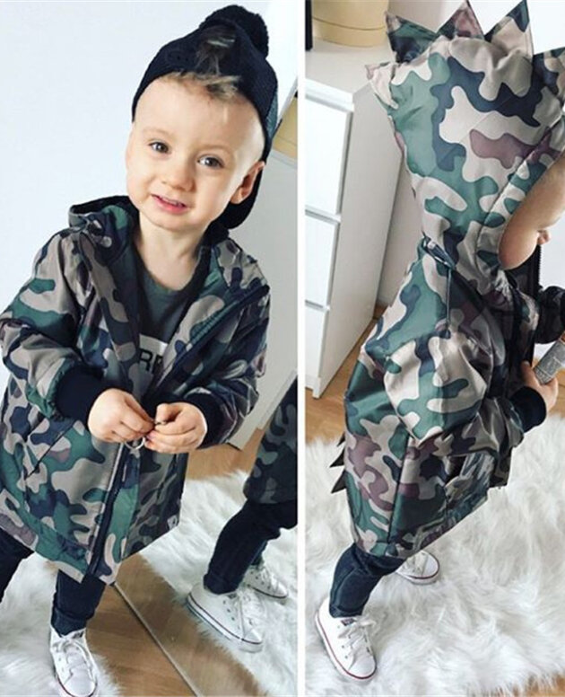 Boys Trendy Fan Camouflage Hooded Dinosaur Jacket
