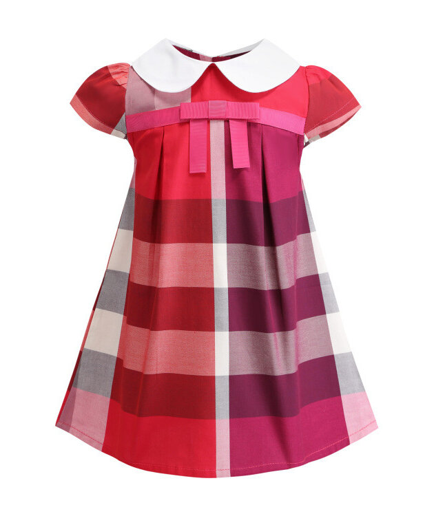 Girls' Baby Dresses, Cotton Children's Dresses, Children's Baby Girls' Plaid Short-sleeved Skirts