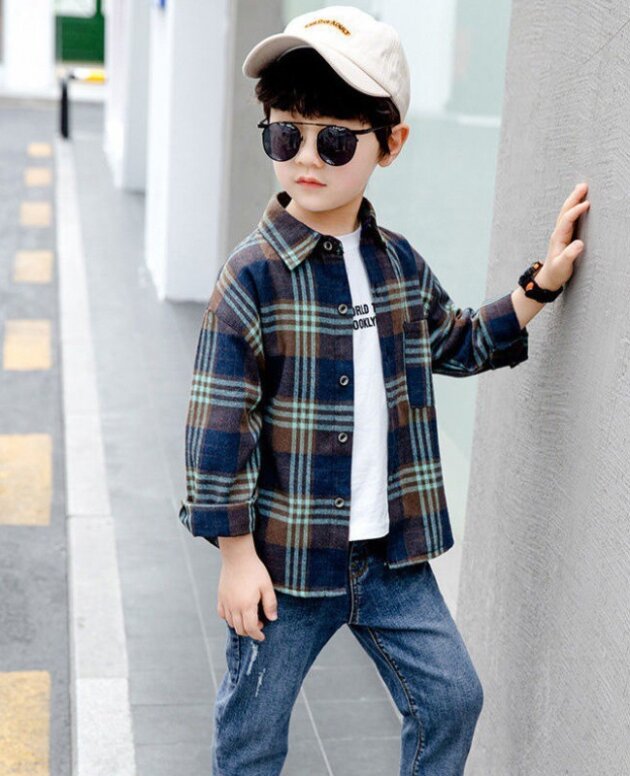 Children's Shirts, Boys' Plaid Shirts, Long Sleeves