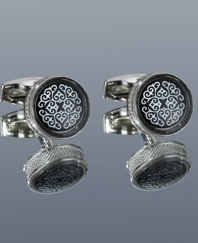 Fashion Pattern Round Silver Cufflinks Cufflinks