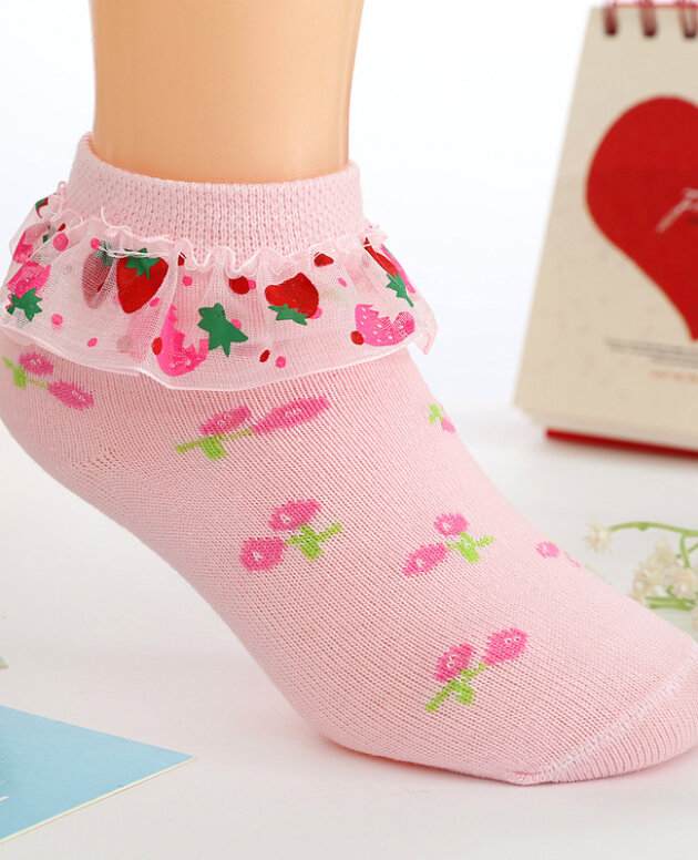 Strawberry Socks Girls Lace Socks Cotton  Children