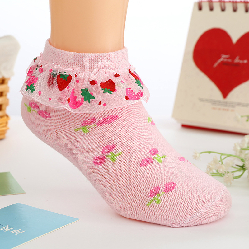 Strawberry Socks Girls Lace Socks Cotton Children