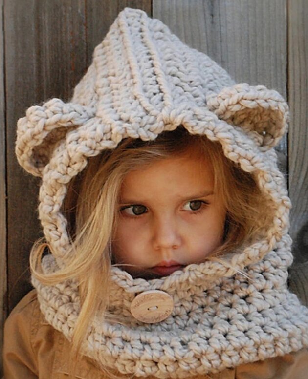 Baby Girls Hats Handmade Kids Winter Hats Wrap Bear Scarf Caps