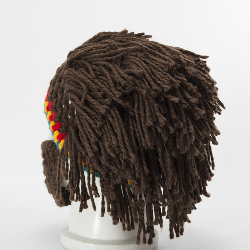 Halloween party spoof knit wool hats handmade beard men and women wig hats - Image 3