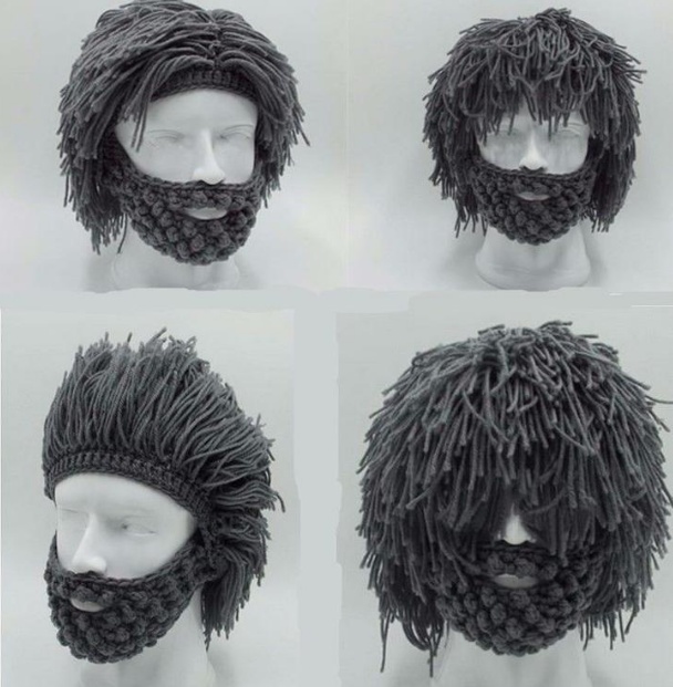 Halloween party spoof knit wool hats handmade beard men and women wig hats - Image 7