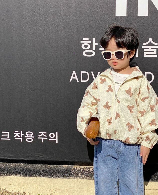 Boys Bear Cartoon Soft Drawstring Short Jacket