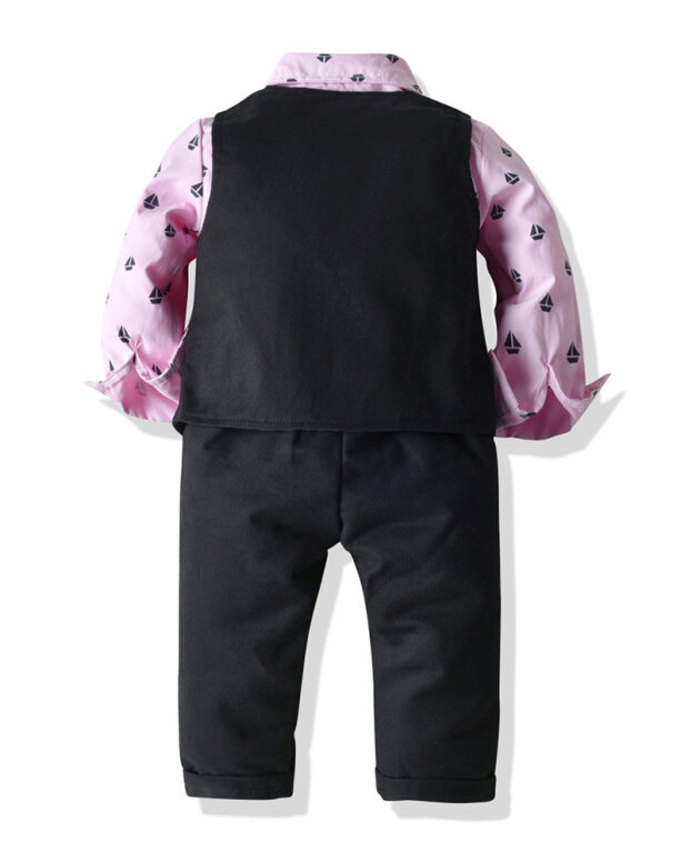 Top and Top Boys Gentleman Clothing Set Cotton Long Sleeve Bowtie Shirt+Waistcoat+Pants 3Pcs Suit Kids Boy Casual Clothes Set