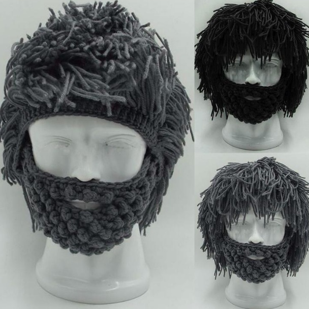 Halloween party spoof knit wool hats handmade beard men and women wig hats - Image 8