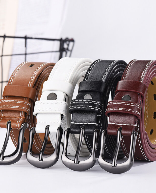 Two-line Men's And Women's Belts Young Students Hollow Out All-match Thin Trousers Belts Korean Denim Dress Belts