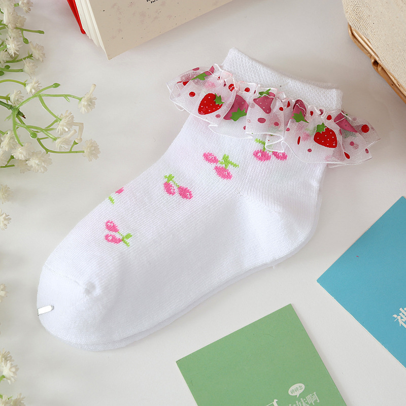 Strawberry Socks Girls Lace Socks Cotton Children - Image 3