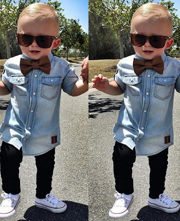 Fall Boys Girls Long Sleeve Lapel Denim Shirts