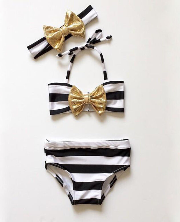 Baby girl striped bow bikini beachwear