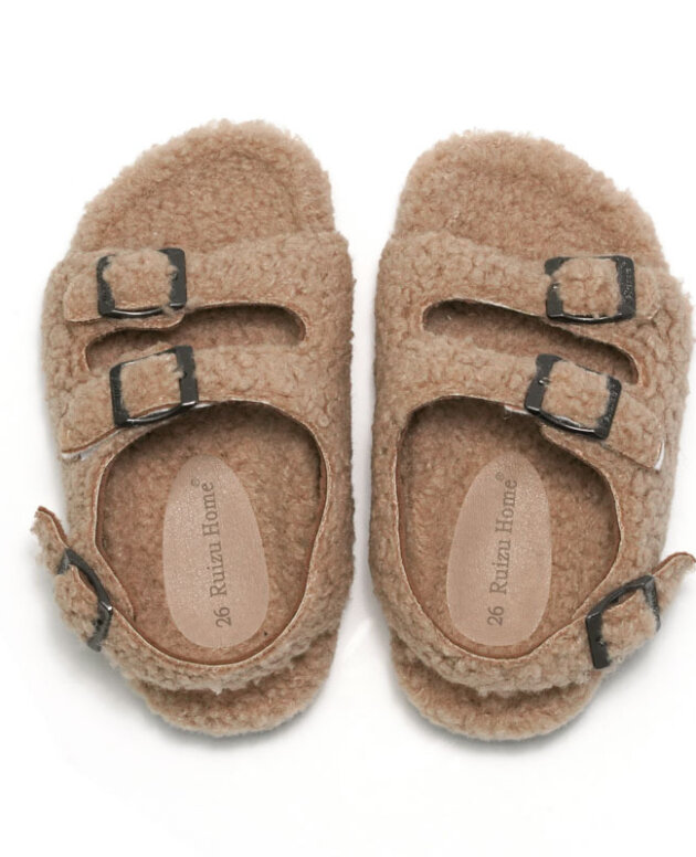 Fleece-lined Children Cork Sandals Woolen Slipper