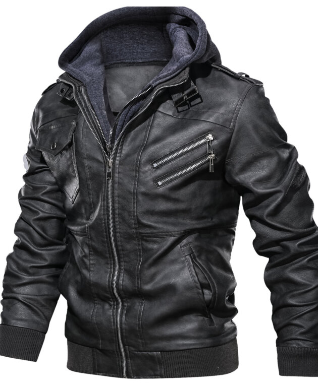 Men's Leather Jackets, Faux Leather Jacket For Men Lapel Zip-Up Slim Fit Coat
