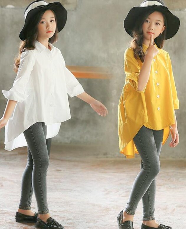 Girls' Big Kids Loose Fashionable Tops Korean Style Shirts Big Kids' Swallowtails