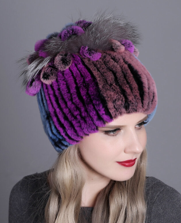 Woven Women's Fur Hats Warm And Thick Warmth Ladies Colorful Knitted Hats