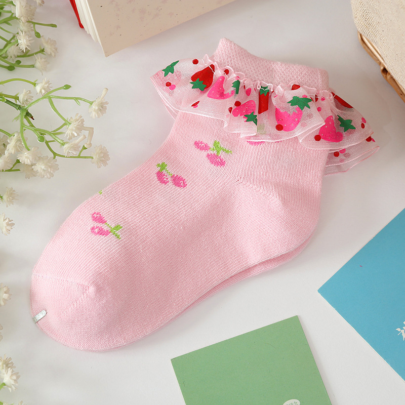 Strawberry Socks Girls Lace Socks Cotton Children - Image 5