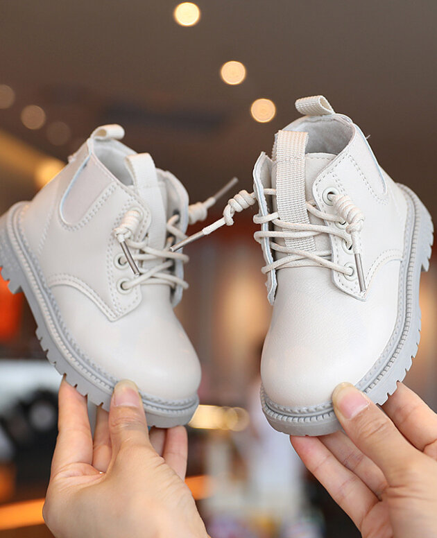 Kids Leather Boots Waterproof Children Sneakers Beige Toddler Snow Boots Girl Winter Shoe Boy