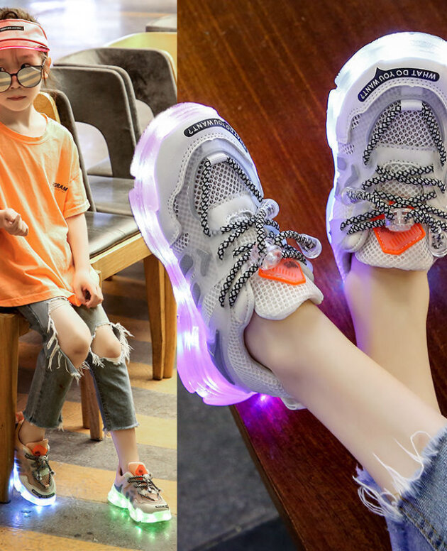 USB Charging Glowing Girls Sneakers Children Casual Shoes