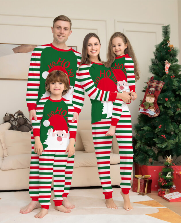 Family Christmas Pajamas Matching Sets Red Stripe Xmas Holiday Sleepwear Jammies Long Sleeve PJs Outfits