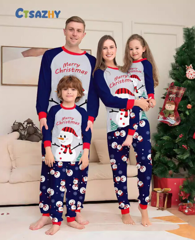 Snowman Snowflake Letter Cartoon Christmas Parent-child Printed Homewear Pajamas