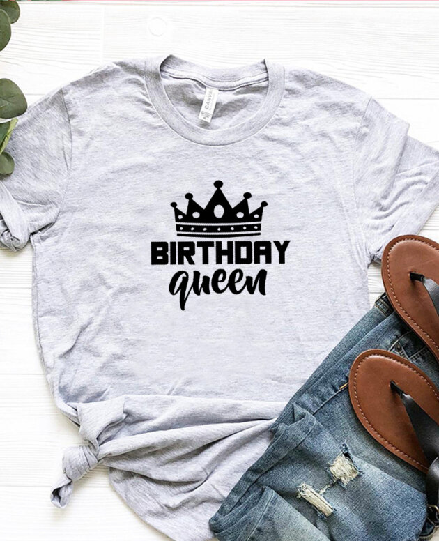 Women Queen Letter Print Short Sleeve T Shirt Cotton Causal Graphic Tee Shirts Girls Birthday Party Oversized Tee