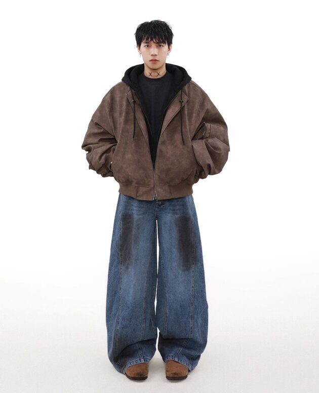 Loose Casual Hooded Coat Idle Style False Two-piece Jackets