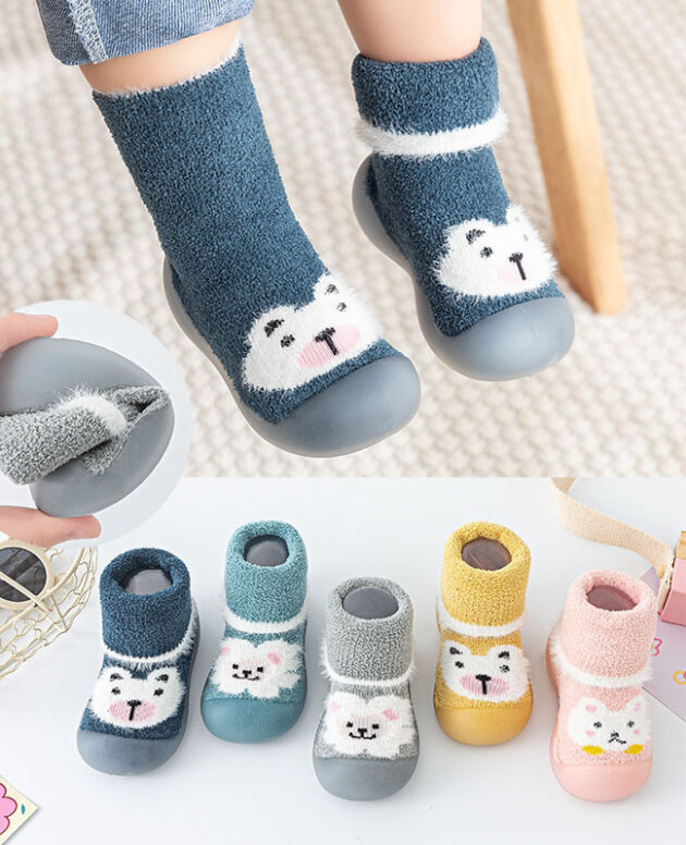 Baby Toddler Autumn And Winter Fleece-lined Children Sock Sneakers Infant Soft Bottom Floor Shoes