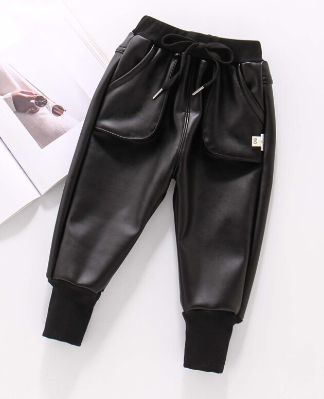 Boys Autumn And Winter Leather Pants, Boys One-piece Cotton Pants